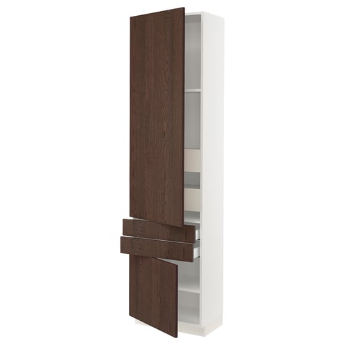 SEKTION kitchen cabinet, white & dark brown oak, vertical storage, adjustable shelves.