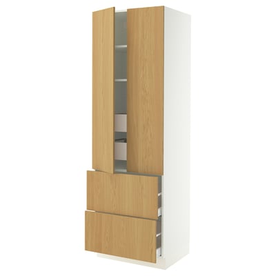 SEKTION / MAXIMERA High cab w 2drs/2 fronts/4 drawers, white/Sinarp oak veneer, 30x24x90 "
