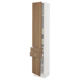 SEKTION / MAXIMERA High cab w 2drs/2 fronts/4 drawers, white/Tistorp brown walnut effect, 15x15x80 "