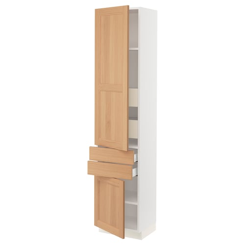 SEKTION kitchen cabinet in oak with adjustable shelves and pullouts.