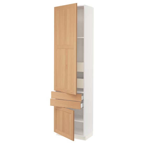 SEKTION kitchen unit. Light oak finish, tall, white frame. Two doors, two drawers.