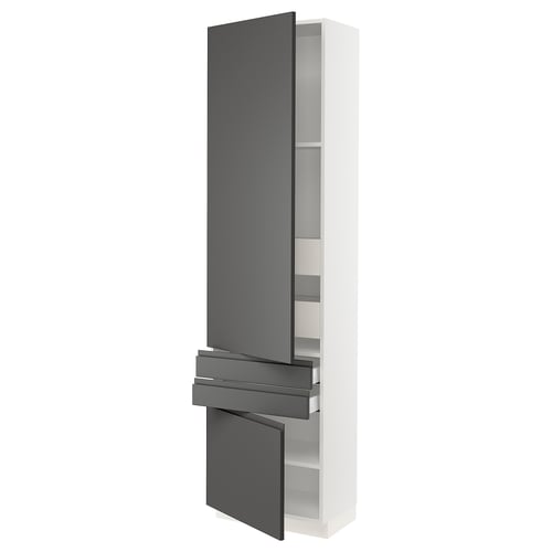 SEKTION kitchen cabinet in dark grey with integrated handles and adjustable shelves.
