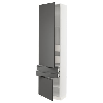 SEKTION kitchen cabinet in dark grey with integrated handles and adjustable shelves.