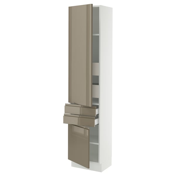 SEKTION / MAXIMERA High cab w 2drs/2 fronts/4 drawers, white/Voxtorp high-gloss dark grey-brown, 18x15x80 "