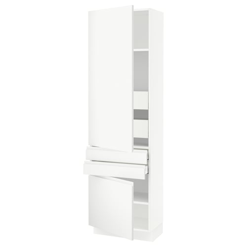 Ikea SEKTION matte white kitchen cabinet, modern minimalist, fully adjustable shelves, soft-close hinges.