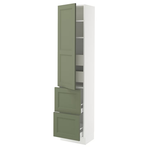 Ikea SEKTION kitchen cabinet, grey-green, with adjustable shelves and drawers.