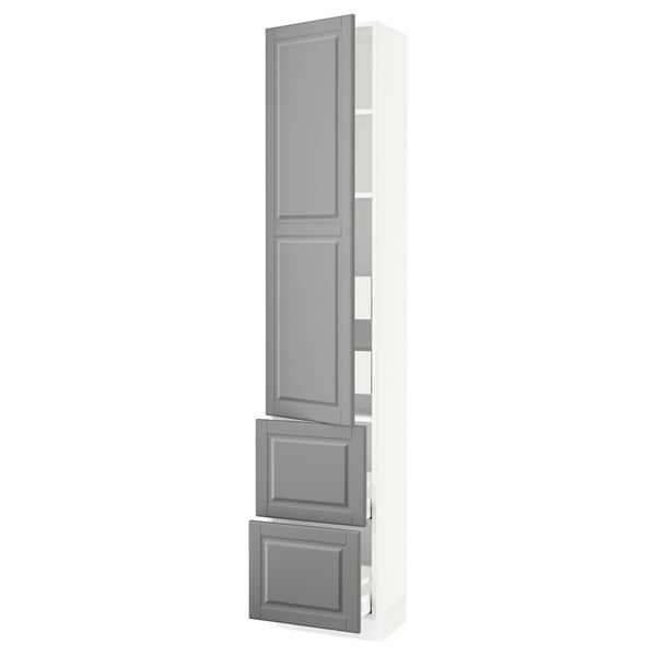 SEKTION / MAXIMERA High cab w door/2 fronts/4 drawers, white/Bodbyn gray, 18x15x90 "