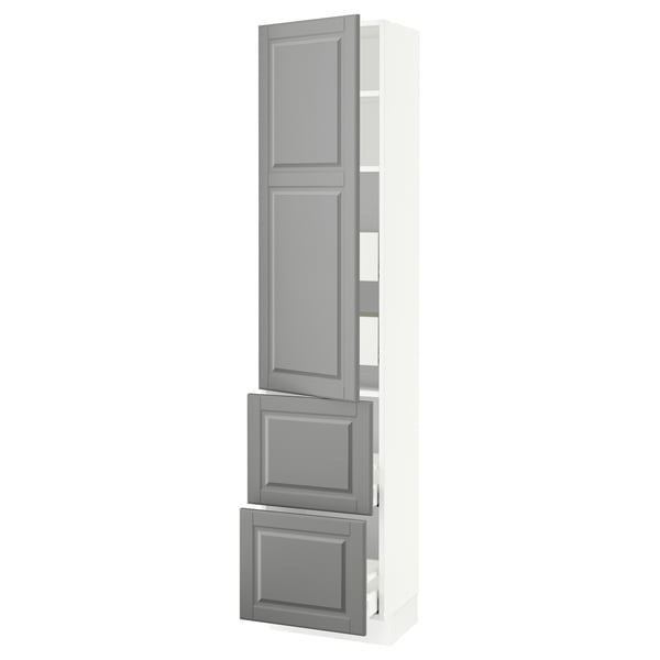 SEKTION / MAXIMERA High cab w door/2 fronts/4 drawers, white/Bodbyn gray, 18x15x80 "
