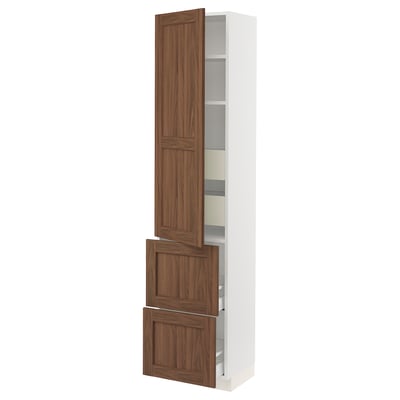 SEKTION / MAXIMERA High cab w door/2 fronts/4 drawers, white Enköping/brown walnut effect, 18x15x80 "