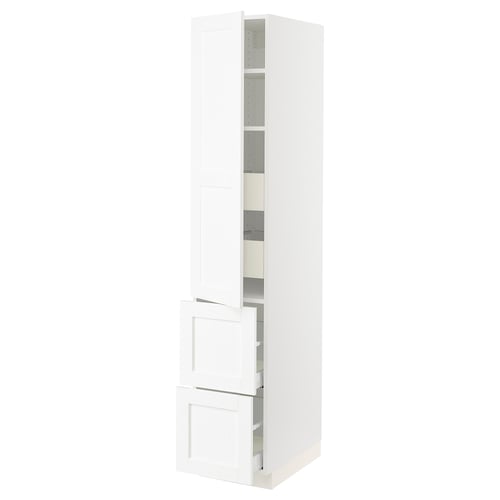 A white SEKTION kitchen cabinet with adjustable shelves.