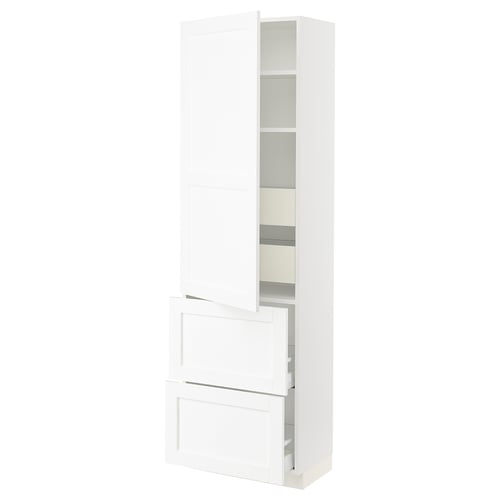 White SEKTION kitchen cabinet with drawers and shelves.