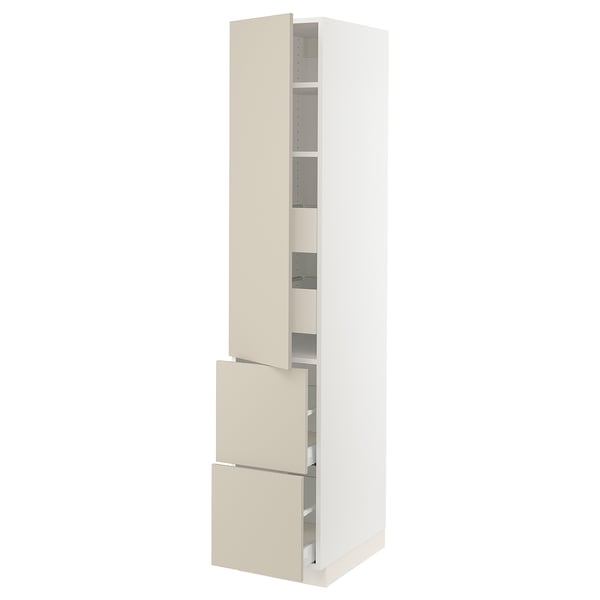 SEKTION / MAXIMERA High cab w door/2 fronts/4 drawers, white/Havstorp beige, 15x24x80 "