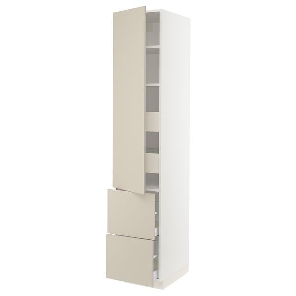 SEKTION / MAXIMERA High cab w door/2 fronts/4 drawers, white/Havstorp beige, 18x24x90 "
