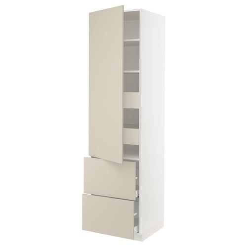 SEKTION kitchen unit with beige havstorp doors, adjustable shelves, and full-extension drawers.
