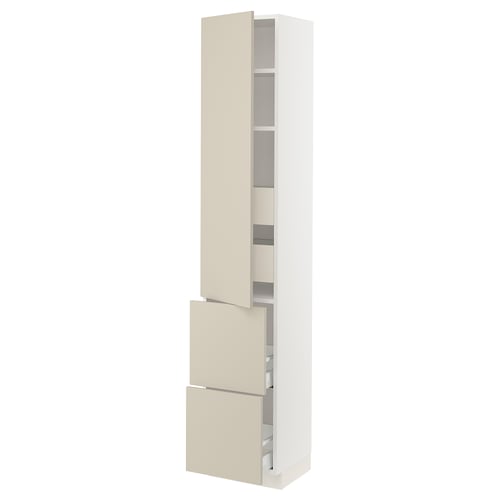SEKTION kitchen cabinet in beige with smooth, elusive design, featuring adjustable shelves and full-extension drawers.