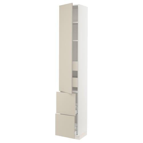 SEKTION kitchen unit in beige with smooth, tall design and multiple storage compartments.
