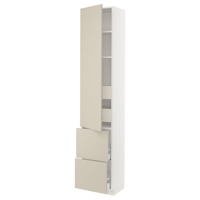 SEKTION / MAXIMERA High cab w door/2 fronts/4 drawers, white/Havstorp beige, 18x15x90 "