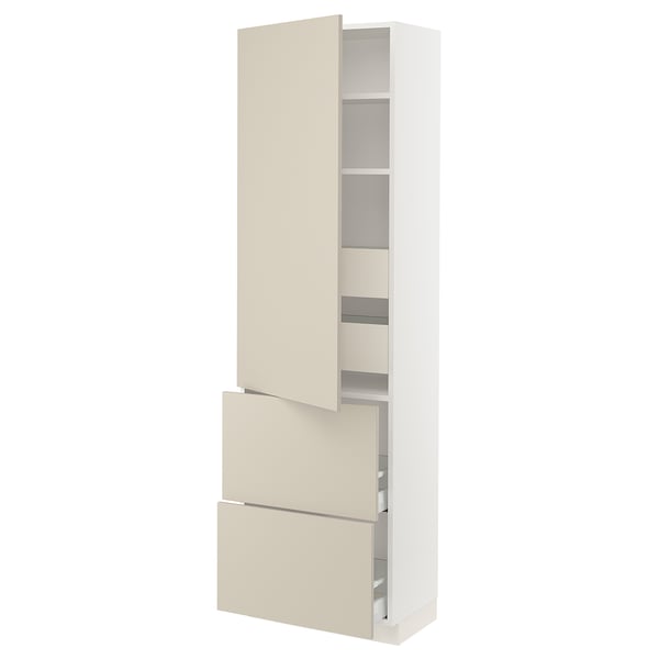 SEKTION / MAXIMERA High cab w door/2 fronts/4 drawers, white/Havstorp beige, 24x15x80 "