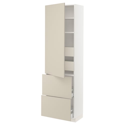 Beige SEKTION kitchen unit with drawers and shelves, modern design.