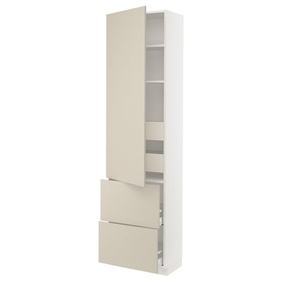 SEKTION / MAXIMERA High cab w door/2 fronts/4 drawers, white/Havstorp beige, 24x15x90 "
