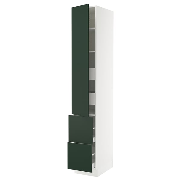 SEKTION / MAXIMERA High cab w door/2 fronts/4 drawers, white/Havstorp deep green, 15x24x90 "