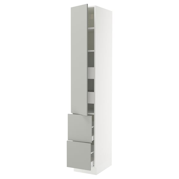 SEKTION / MAXIMERA High cab w door/2 fronts/4 drawers, white/Havstorp light gray, 15x24x90 "