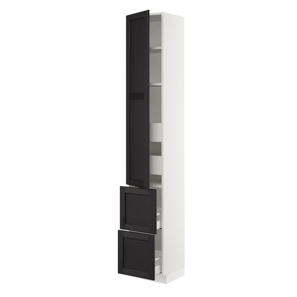 SEKTION / MAXIMERA High cab w door/2 fronts/4 drawers, white/Lerhyttan black stained, 15x15x90 "