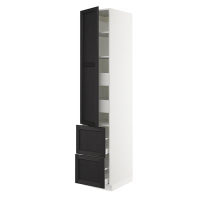 SEKTION / MAXIMERA High cab w door/2 fronts/4 drawers, white/Lerhyttan black stained, 18x24x90 "