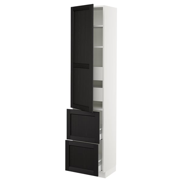 SEKTION / MAXIMERA High cab w door/2 fronts/4 drawers, white/Lerhyttan black stained, 18x15x80 "