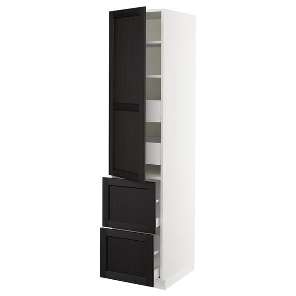 SEKTION / MAXIMERA High cab w door/2 fronts/4 drawers, white/Lerhyttan black stained, 18x24x80 "