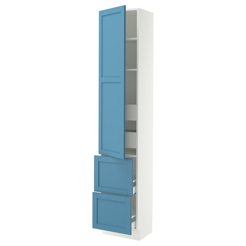SEKTION / MAXIMERA High cab w door/2 fronts/4 drawers, white/Lerhyttan blue, 18x15x90 "