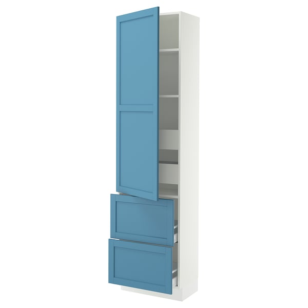 SEKTION / MAXIMERA High cab w door/2 fronts/4 drawers, white/Lerhyttan blue, 24x15x90 "