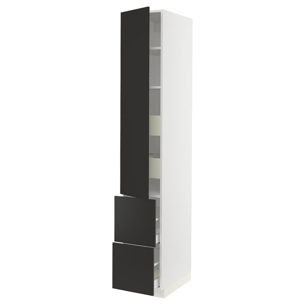 SEKTION / MAXIMERA High cab w door/2 fronts/4 drawers, white/Nickebo matte anthracite, 15x24x90 "