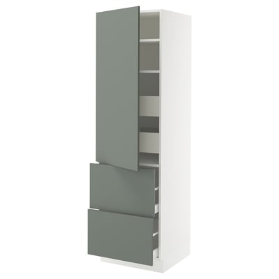 SEKTION / MAXIMERA High cab w door/2 fronts/4 drawers, white/Nickebo matte grey-green, 24x24x80 "