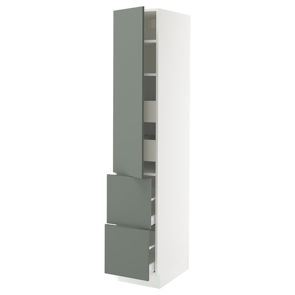 SEKTION / MAXIMERA High cab w door/2 fronts/4 drawers, white/Nickebo matte grey-green, 15x24x80 "