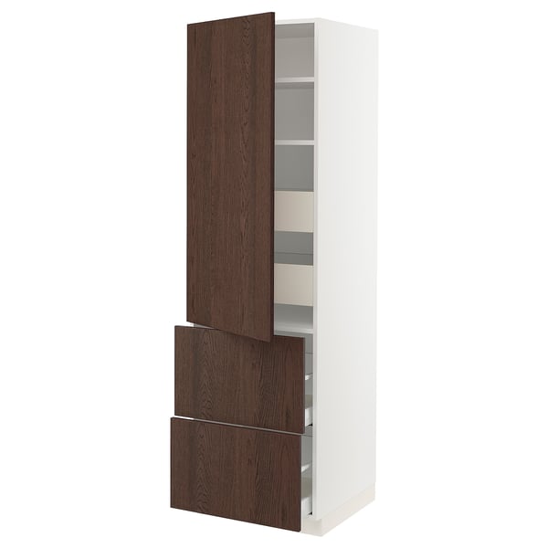 SEKTION / MAXIMERA High cab w door/2 fronts/4 drawers, white/Sinarp brown, 24x24x80 "