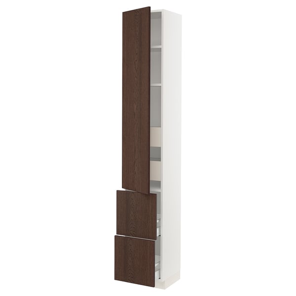 SEKTION / MAXIMERA High cab w door/2 fronts/4 drawers, white/Sinarp brown, 15x15x90 "