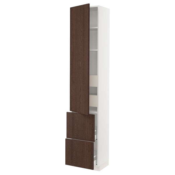 SEKTION / MAXIMERA High cab w door/2 fronts/4 drawers, white/Sinarp brown, 18x15x90 "