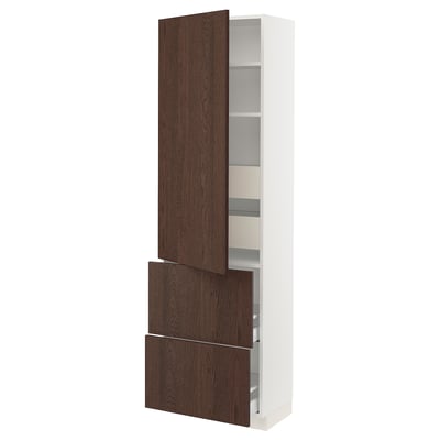 SEKTION / MAXIMERA High cab w door/2 fronts/4 drawers, white/Sinarp brown, 24x15x80 "