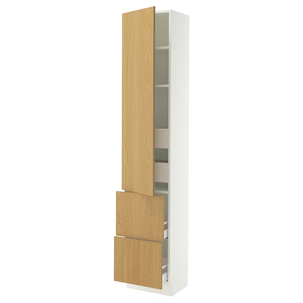 SEKTION / MAXIMERA High cab w door/2 fronts/4 drawers, white/Sinarp oak veneer, 18x15x90 "