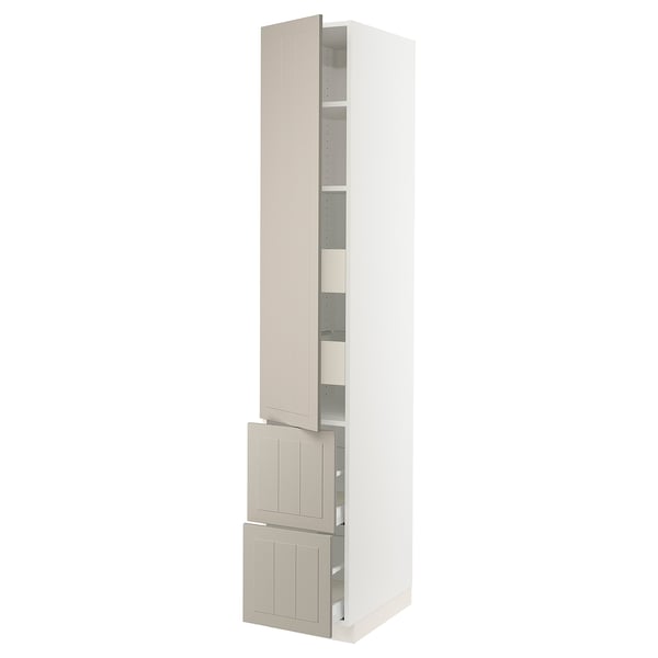SEKTION / MAXIMERA High cab w door/2 fronts/4 drawers, white/Stensund beige, 15x24x90 "