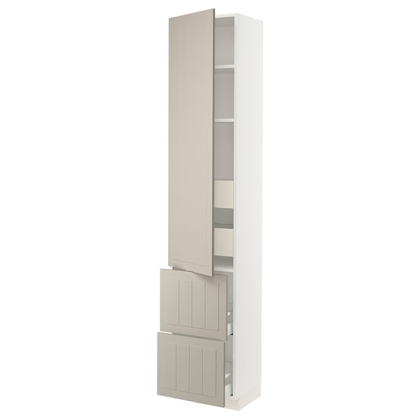 SEKTION / MAXIMERA High cab w door/2 fronts/4 drawers, white/Stensund beige, 18x15x90 "