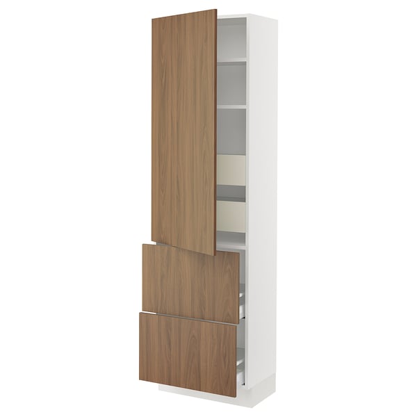 SEKTION / MAXIMERA High cab w door/2 fronts/4 drawers, white/Tistorp brown walnut effect, 24x15x80 "