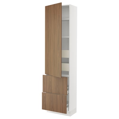 SEKTION / MAXIMERA High cab w door/2 fronts/4 drawers, white/Tistorp brown walnut effect, 24x15x90 "