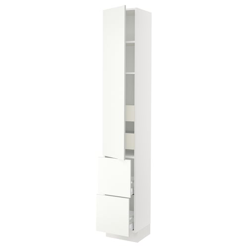 White SEKTION kitchen cabinet with drawers and shelves.