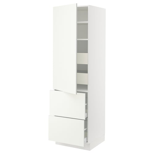 SEKTION white kitchen unit, tall cabinet with drawers. Modern design, adjustable shelves, soft-closing doors.