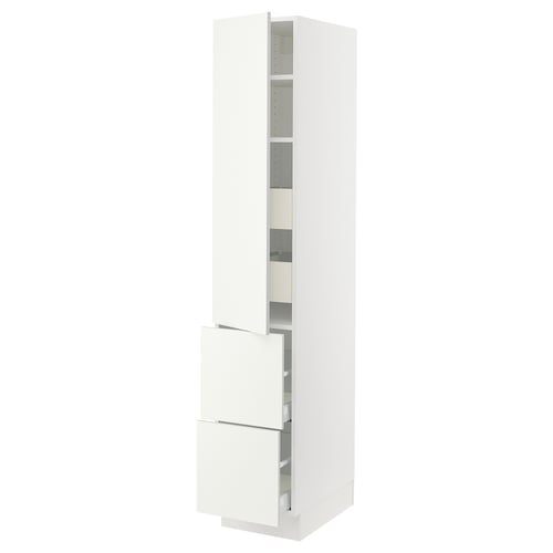 White SEKTION kitchen cabinet with adjustable shelves and drawers.