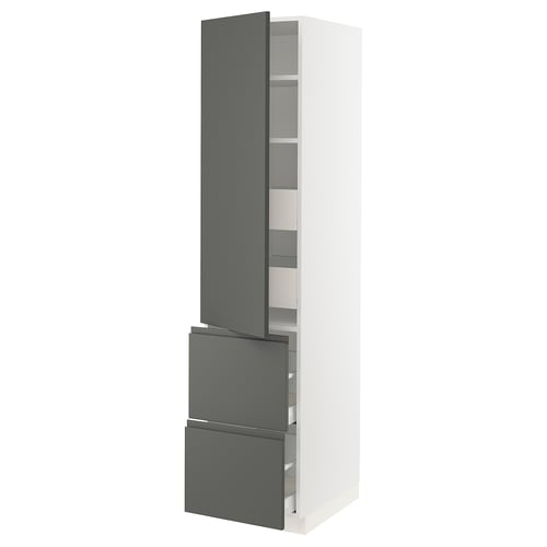SEKTION kitchen unit, dark grey, tall, white body, 3 adjustable shelves, 1 drawer, modern design.