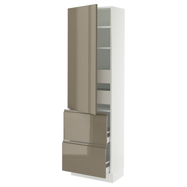 SEKTION / MAXIMERA High cab w door/2 fronts/4 drawers, white/Voxtorp high-gloss dark grey-brown, 24x15x80 "