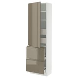SEKTION / MAXIMERA High cab w door/2 fronts/4 drawers, white/Voxtorp high-gloss dark grey-brown, 24x15x80 "